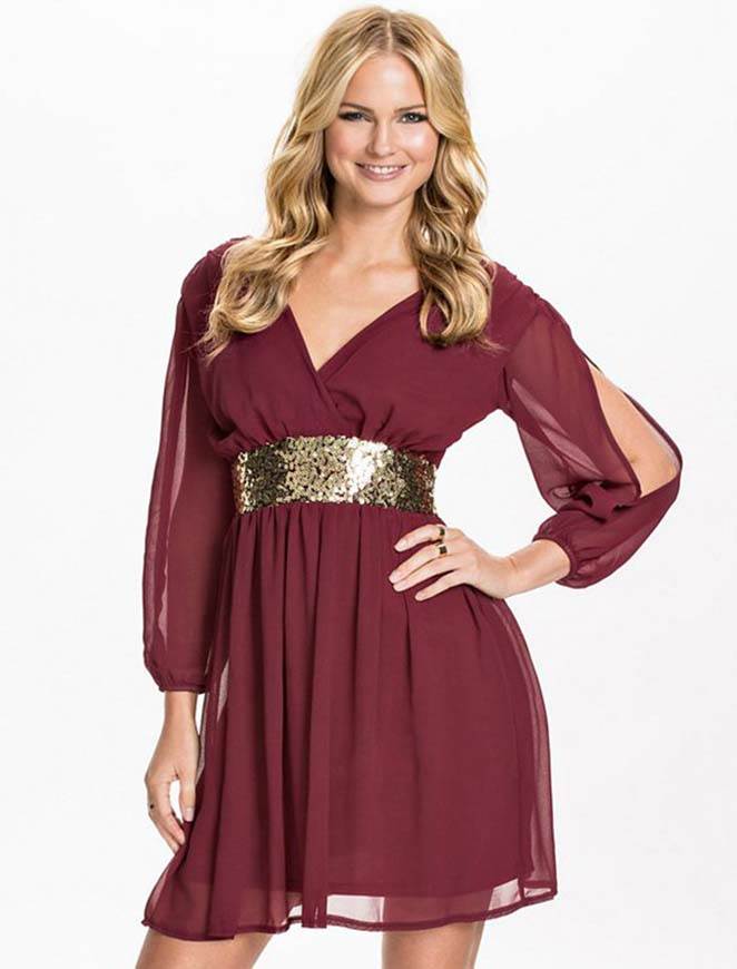 Split Sleeve Sequin Waistband Dress